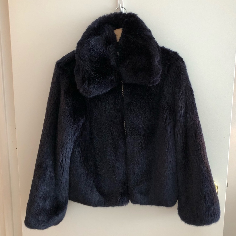 Reformation Faux Fur Piano Coat, Dark Blue